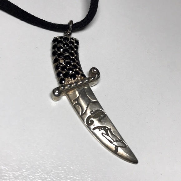 CUSTOM MADE Onyx & Sterling Silver Dagger Necklace - Picture 4 of 5